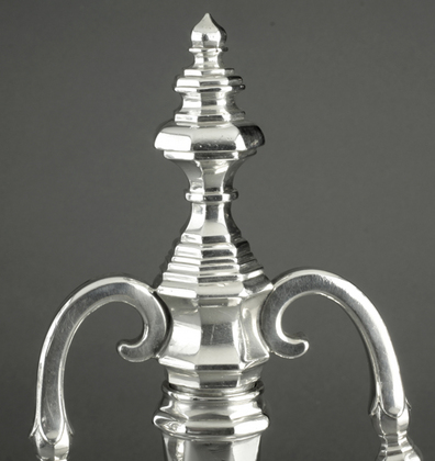 Cast Britannia Silver Queen Anne Style Octagonal Candlesticks (Set of 4), With 2 Detachable 2 Light Candelabra - Tessiers